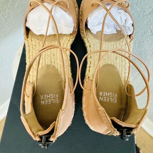Eileen Fisher Lace-Up Leather Espadrille Sandal, Toffee Cream Pink Size 8, NWT - Picture 16 of 16
